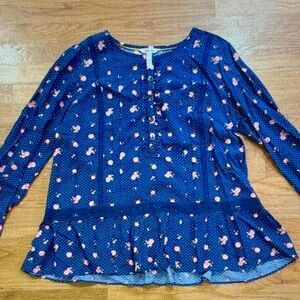 Matilda Jane Navy Blue Floral Peplum Blouse with Pink Accents